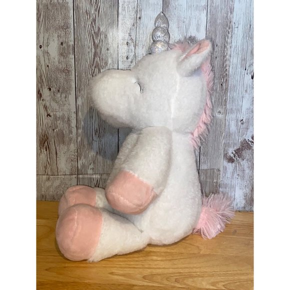 KellyToy Baby White Pink Cuddle Sleeping Unicorn Rattle 12" Plush Lovey Toy - Picture 2 of 7